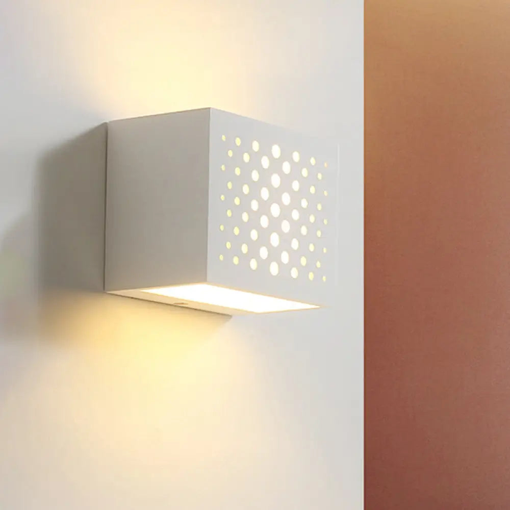 DecorBites™ Modern White Laser-Cut Box Wall Light Sconce - 1 Head Gypsum LED Lamp