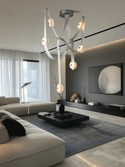 Modern white leather designer belt marble pendant lights villa chandelier