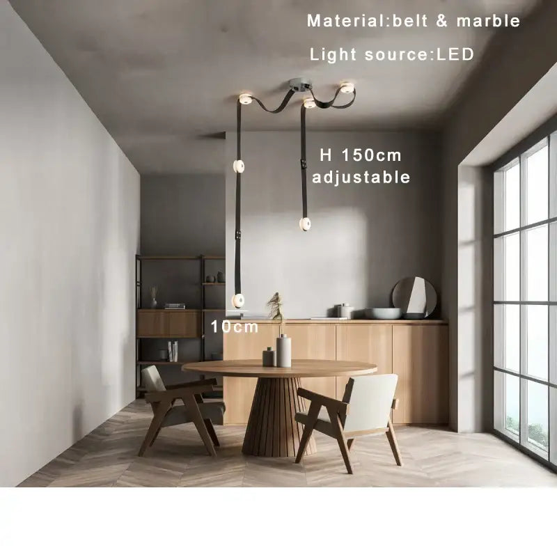 Modern white leather designer belt marble pendant lights villa chandelier