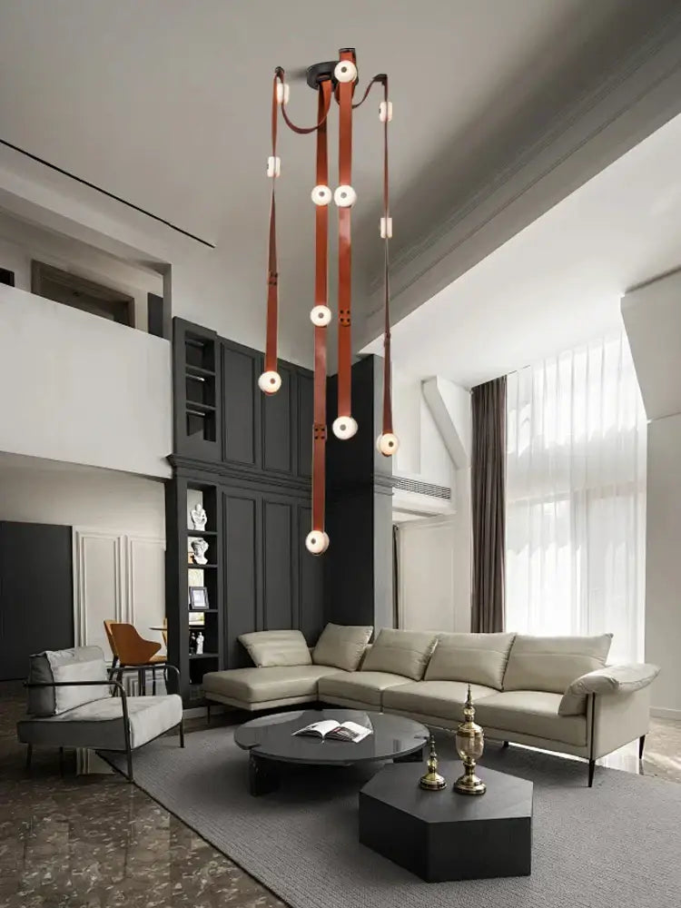 Modern white leather designer belt marble pendant lights villa chandelier