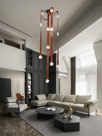 Modern white leather designer belt marble pendant lights villa chandelier