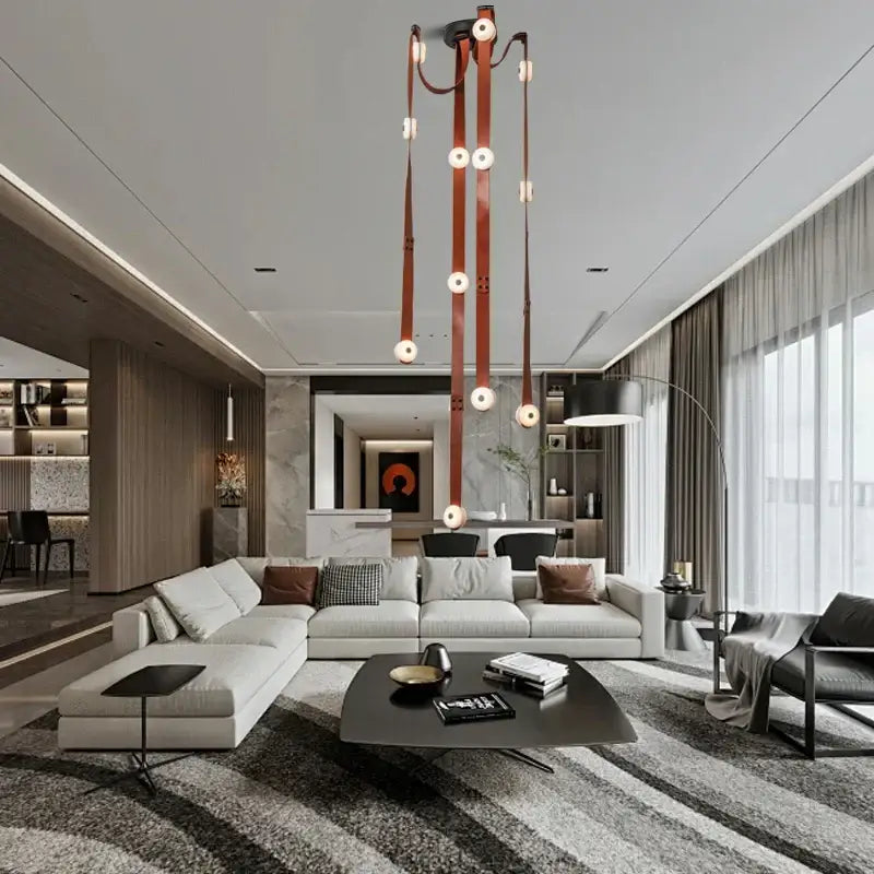 Modern white leather designer belt marble pendant lights villa chandelier