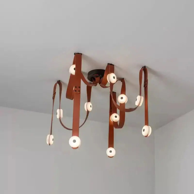 Modern white leather designer belt marble pendant lights villa chandelier