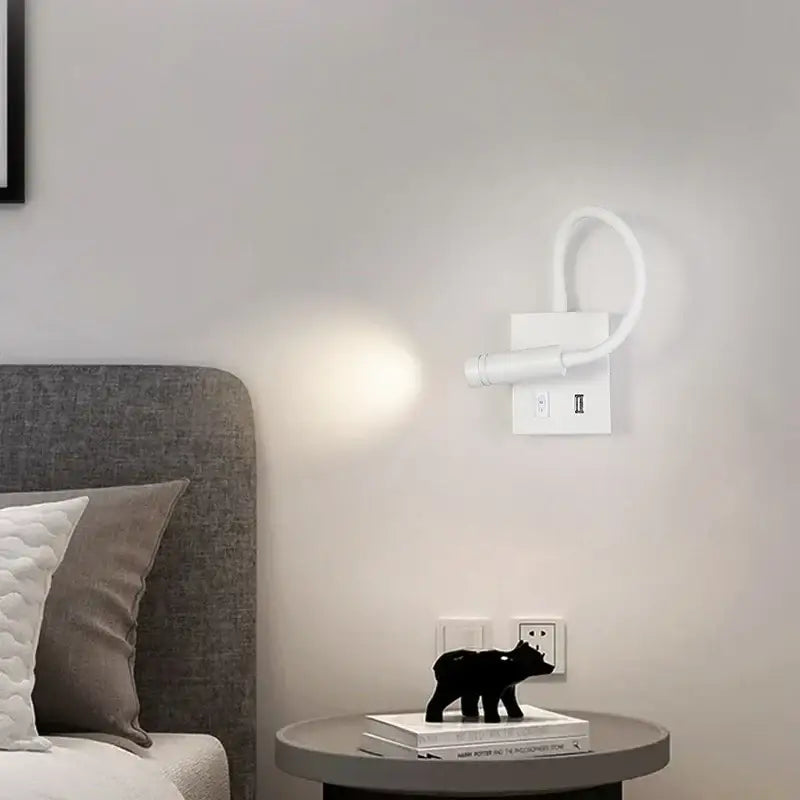 Modern white led bedside wall lamp with usb port – bedroom reading light
