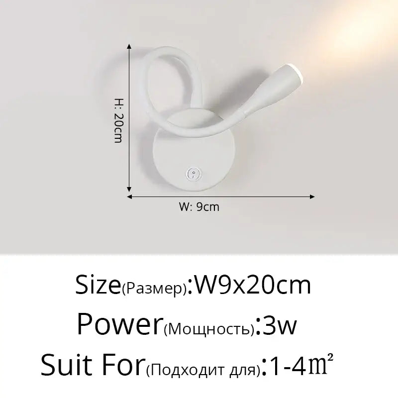 Modern white led bedside wall lamp with usb port – bedroom reading light