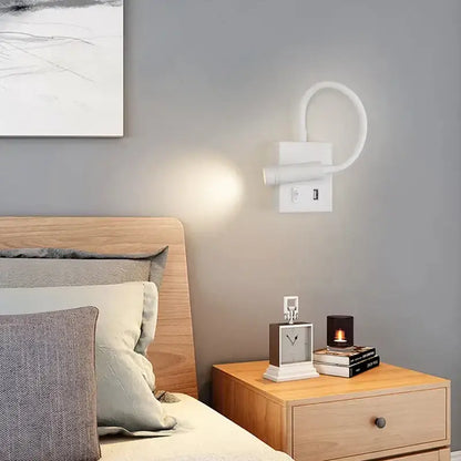 Modern white led bedside wall lamp with usb port – bedroom reading light