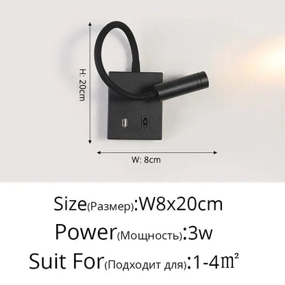 Modern white led bedside wall lamp with usb port – bedroom reading light