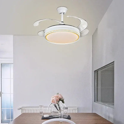 Modern white led ceiling fan living room curved blade design