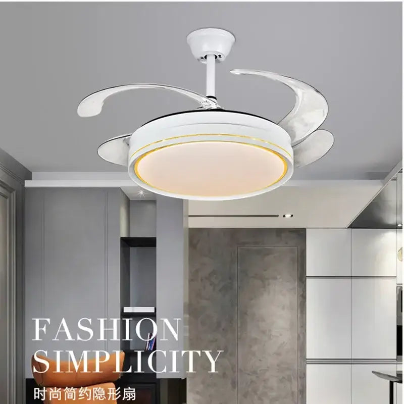 Modern white led ceiling fan living room curved blade design