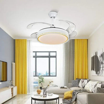 Modern white led ceiling fan living room curved blade design