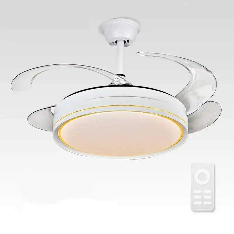 Modern white led ceiling fan living room curved blade design