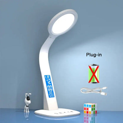 Modern white led desk lamp with digital screen for bedroom study