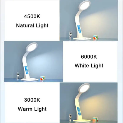 Modern white led desk lamp with digital screen for bedroom study