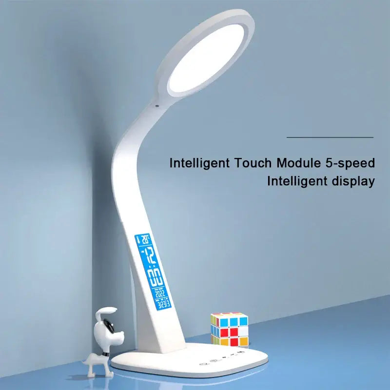 Modern white led desk lamp with digital screen for bedroom study