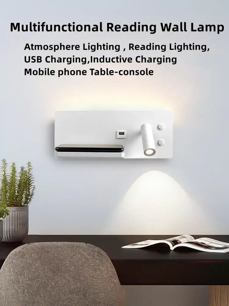 Modern white led wall light with usb charging – bedroom wall lamp