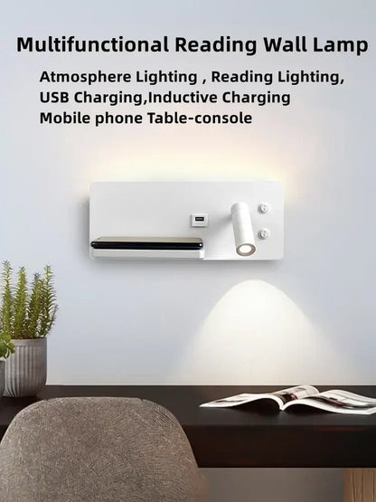 Modern white led wall light with usb charging – bedroom wall lamp