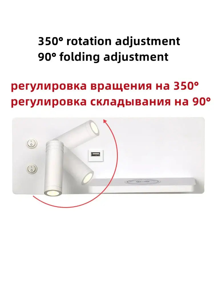 Modern white led wall light with usb charging – bedroom wall lamp