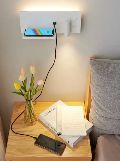 Modern white led wall light with usb charging – bedroom wall lamp