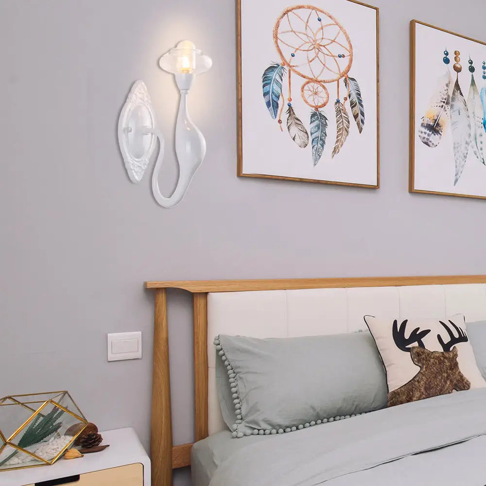 DecorBites™ Modern White LED Wall Sconce Light Fixture - Oval Glass, Dolphin-Shaped Arm