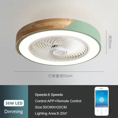 Modern white & light wood 52cm ceiling fan light – living room