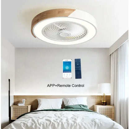Modern white & light wood 52cm ceiling fan light – living room