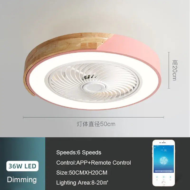 Modern white & light wood 52cm ceiling fan light – living room
