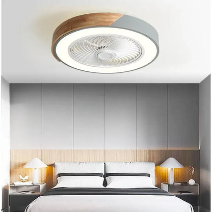 Modern white & light wood 52cm ceiling fan light – living room