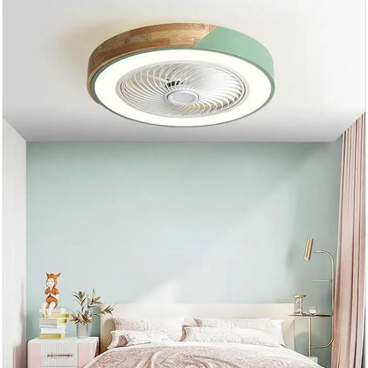 Modern white & light wood 52cm ceiling fan light – living room