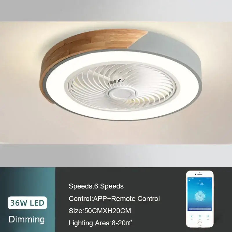 Modern white & light wood 52cm ceiling fan light – living room