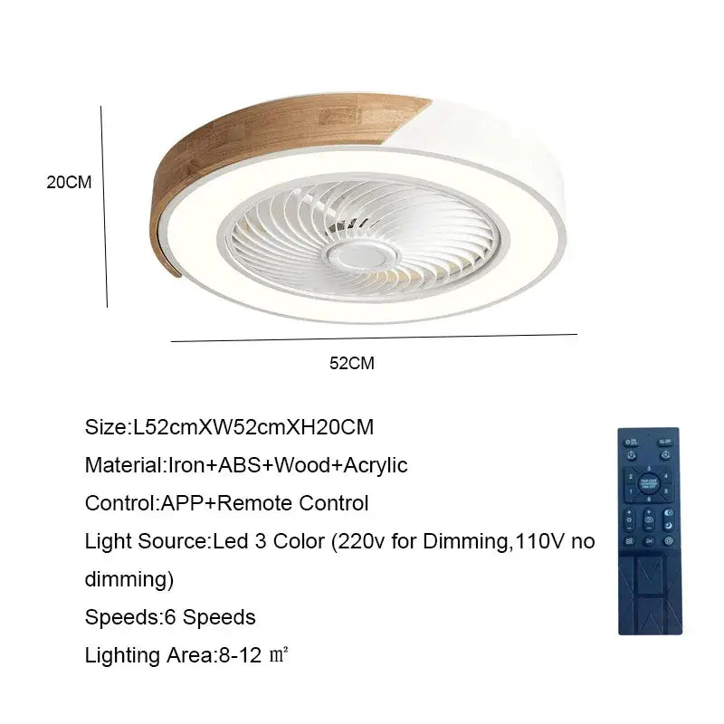 Modern white & light wood 52cm ceiling fan light – living room