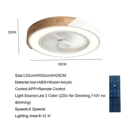 Modern white & light wood 52cm ceiling fan light – living room