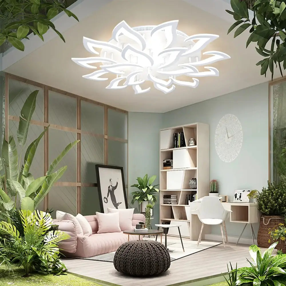 Modern white lotus flower ceiling light chandelier living room