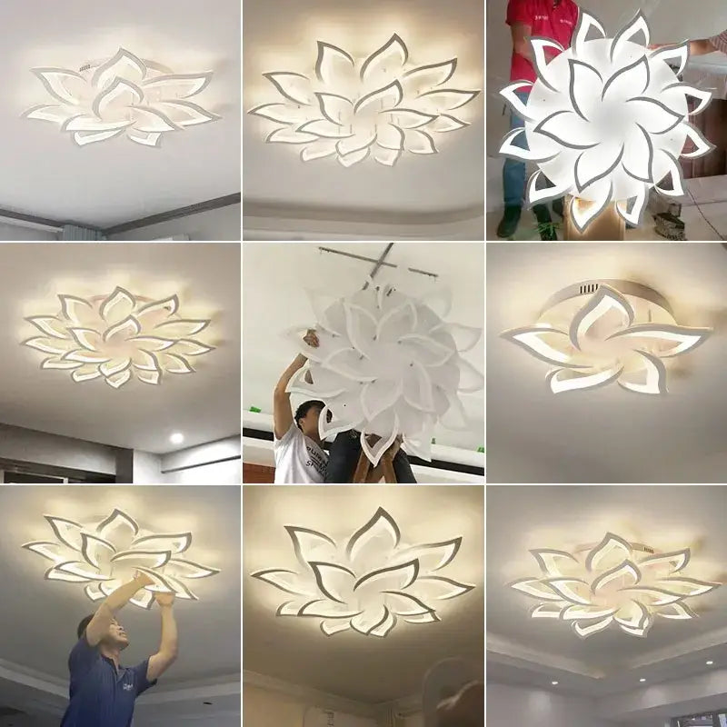 Modern white lotus flower ceiling light chandelier living room