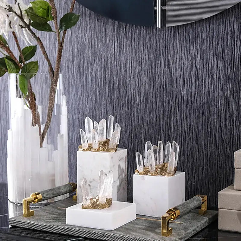 Modern white marble crystal stone sculpture living room decor