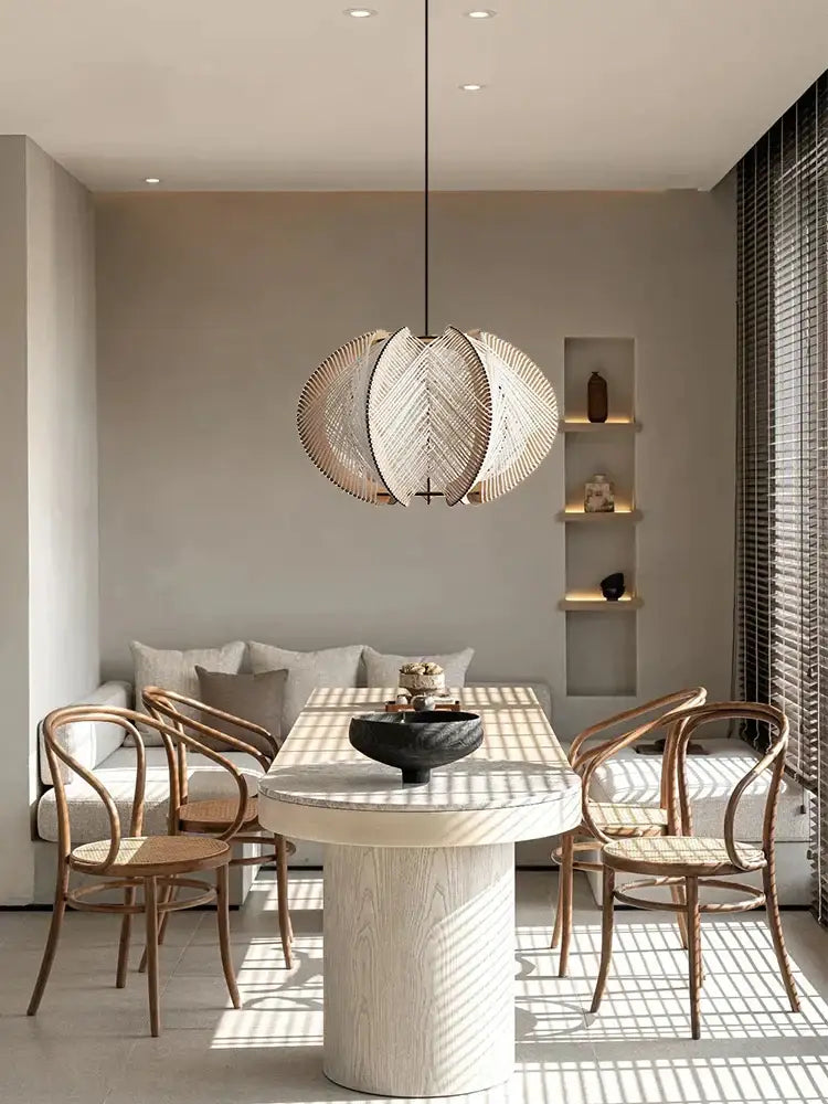 Modern white marble dining table with wood base for dining room
