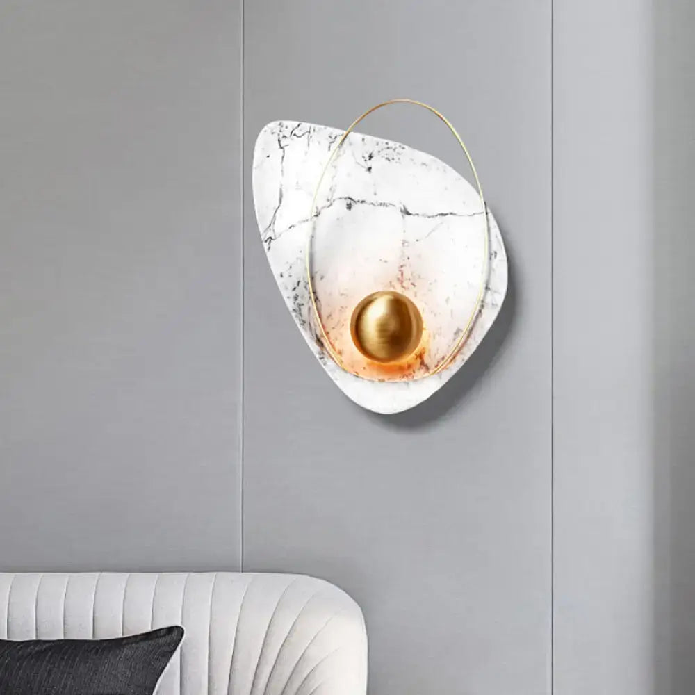Modern white marble & gold teardrop wall lamp living room sconce