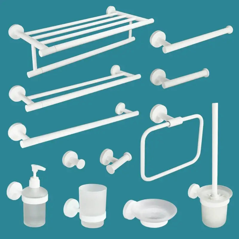 Modern white matte metal bathroom accessory set – bathroom