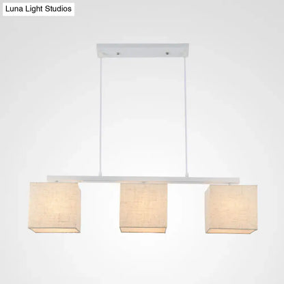 Modern white metal and beige fabric island light fixture for kitchen