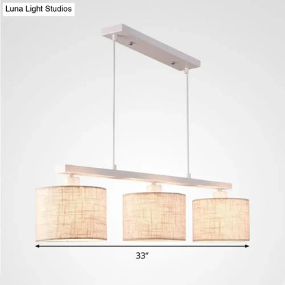 Modern white metal and beige fabric island light fixture for kitchen