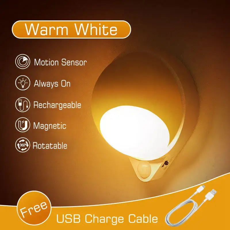 Modern white motion sensor rotating magnet night light for bedroom
