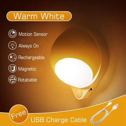 Modern white motion sensor rotating magnet night light for bedroom