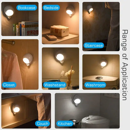 Modern white motion sensor rotating magnet night light for bedroom