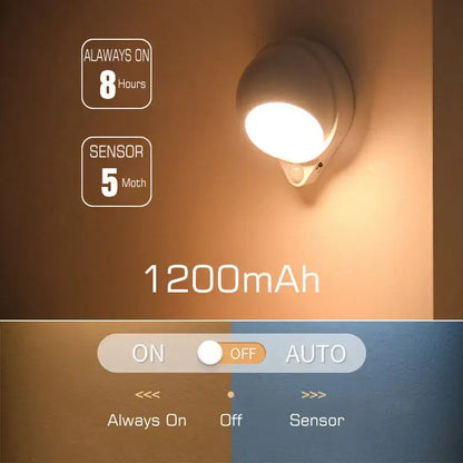 Modern white motion sensor rotating magnet night light for bedroom