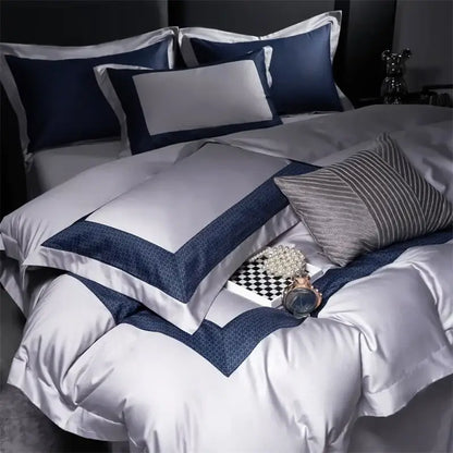 Modern white & navy egyptian cotton luxury bedding set bedroom