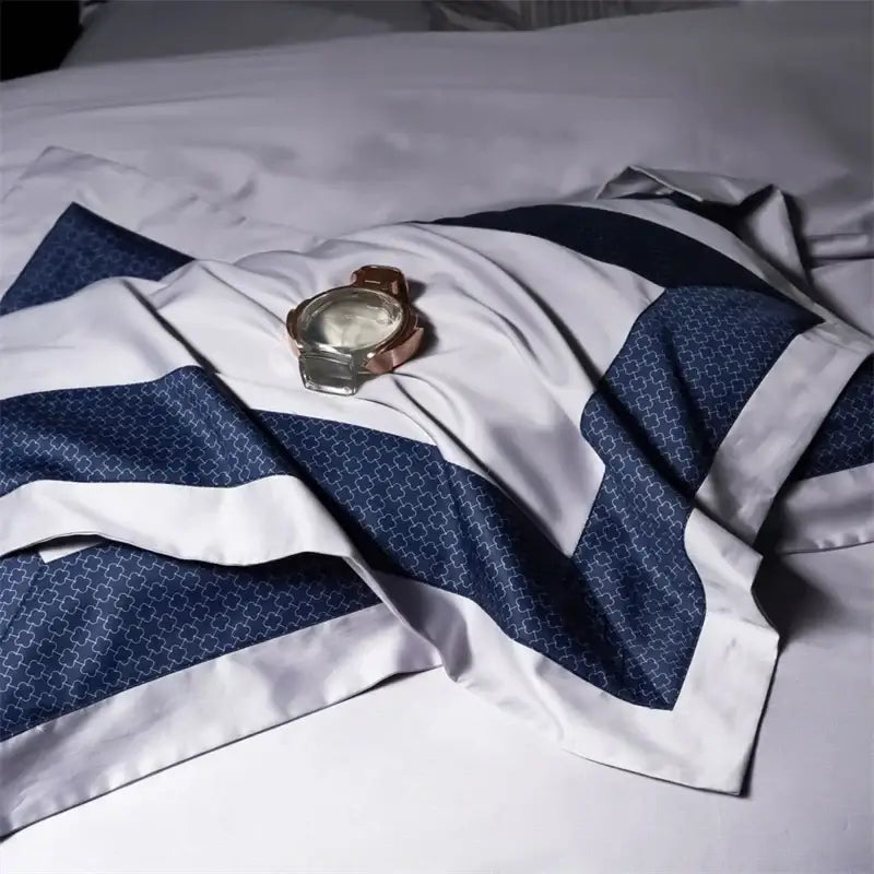Modern white & navy egyptian cotton luxury bedding set bedroom