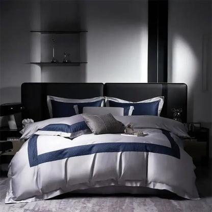 Modern white & navy egyptian cotton luxury bedding set bedroom