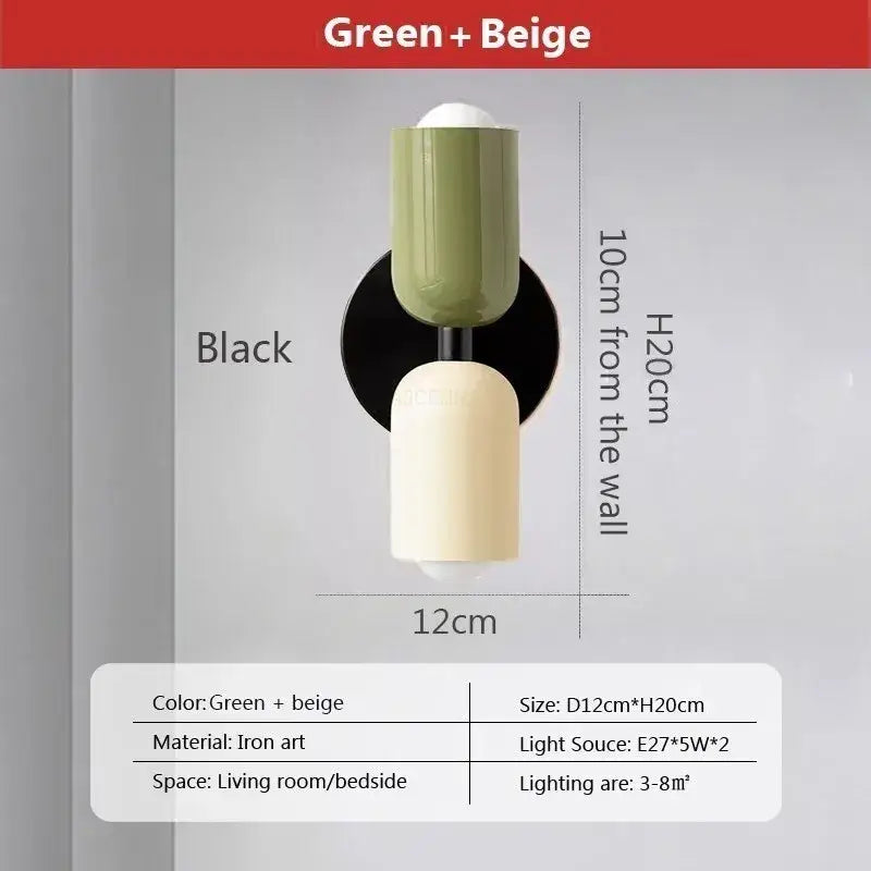 Modern white & olive green macaron wall lamp bedroom sconce