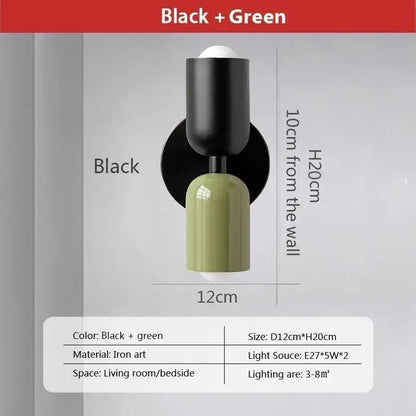 Modern white & olive green macaron wall lamp bedroom sconce