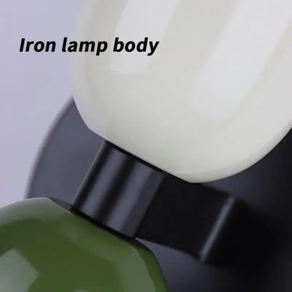 Modern white & olive green macaron wall lamp bedroom sconce