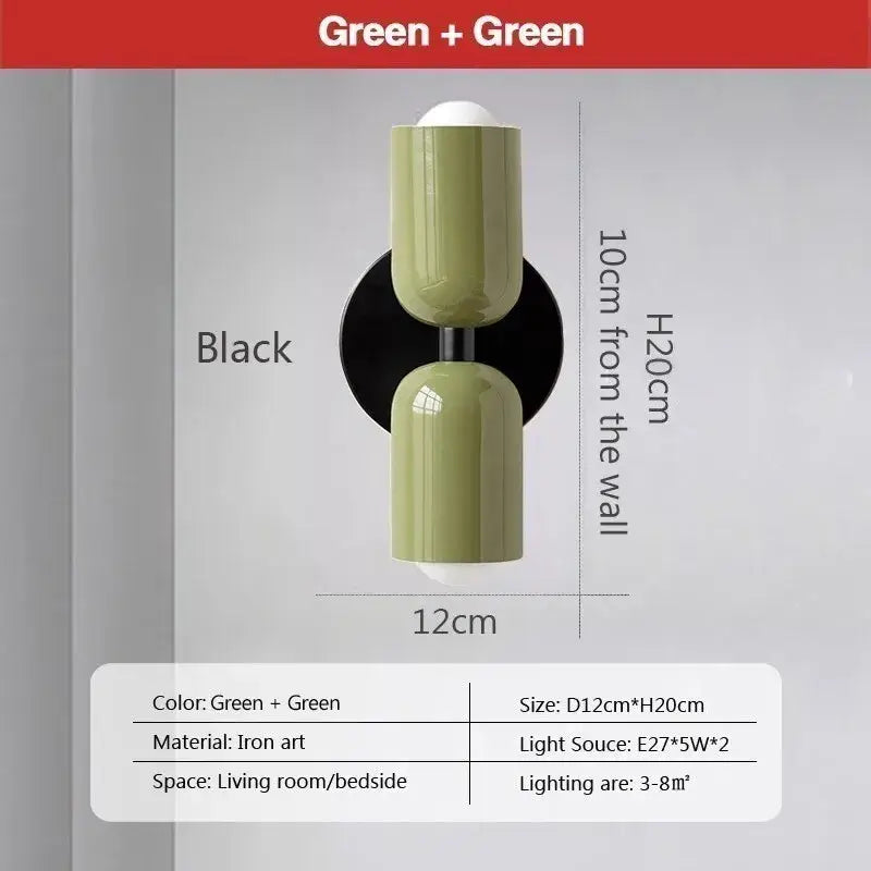 Modern white & olive green macaron wall lamp bedroom sconce